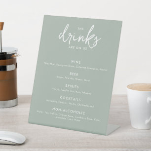 Modern Sage Green Wedding Bar Menu Pedestal Sign