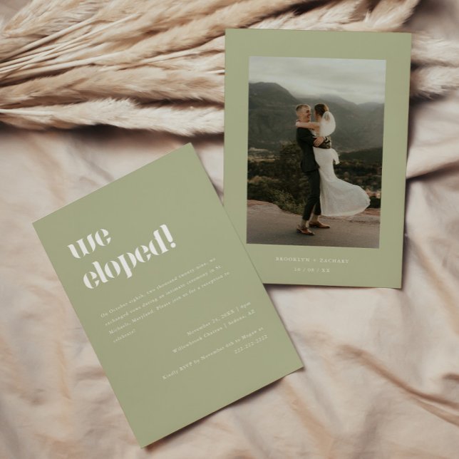 Modern Sage Green Wedding Elopement Reception Invitation (Creator Uploaded)