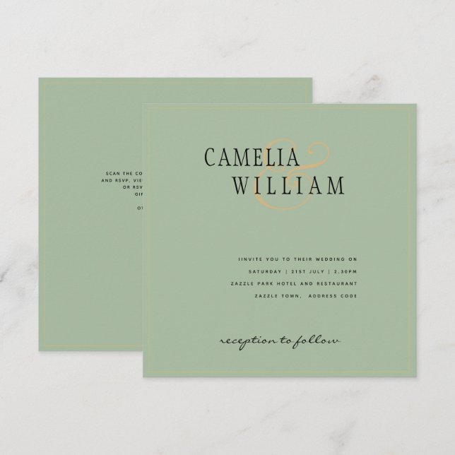 Modern Sage Green Wedding Invitation (Front/Back)