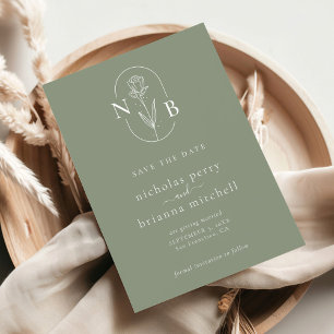 Modern Sage Green Wedding Monogram Minimalist Save The Date