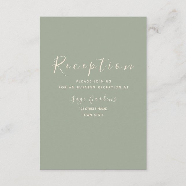 Modern Sage Green Wedding Reception Enclosure Card (Front)
