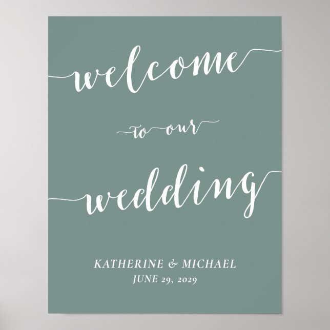 Modern Sage Green Wedding Reception Sign Print (Front)