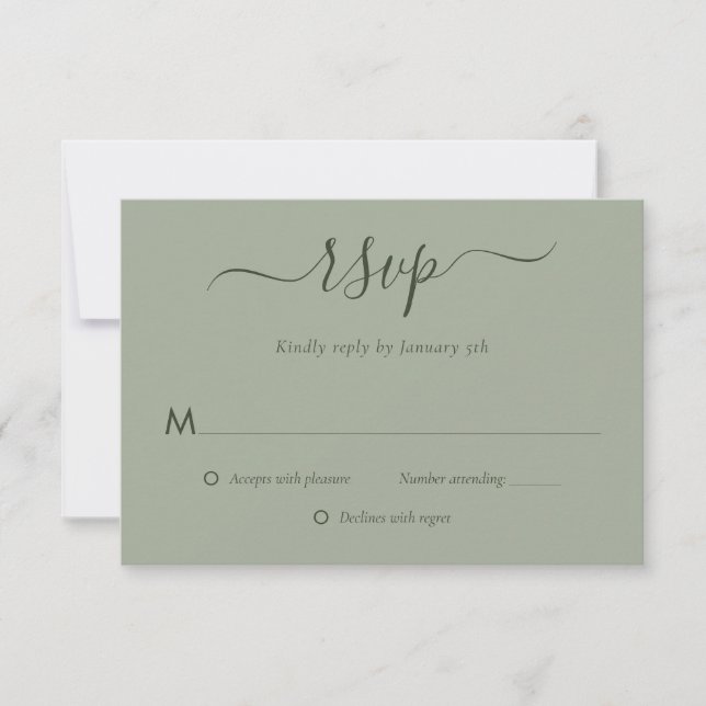 Modern Sage Green Wedding RSVP Cards (Front)
