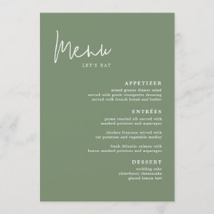 Modern Sage Green Wedding Table Menu Cards 