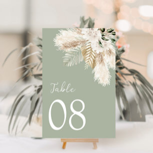 modern sage green wedding table number