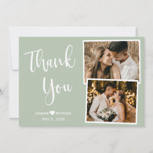 Modern Sage Green Wedding Thank You Collage Card