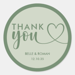 Modern Sage Green Wedding Thank You Favour Classic Round Sticker