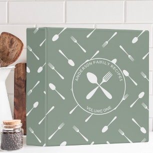Modern Sage Green & White Cooking Utensils Recipe Binder