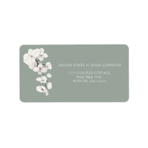 Modern Sage Green White Orchid Wedding Label