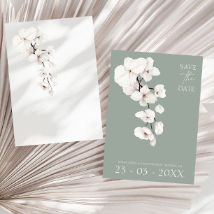 Modern Sage Green White Orchid Wedding Save The Date