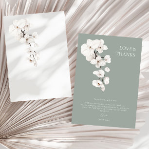 Modern Sage Green White Orchid Wedding Thank You Card