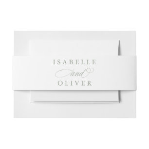 Modern Sage Green White Simple Minimal Wedding Invitation Belly Band