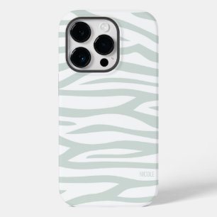 Modern Sage Green Zebra Print Personalized Case-Mate iPhone 14 Pro Case