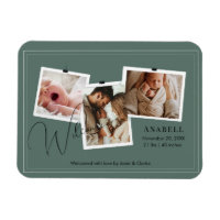 Modern Sage Green Zigzag 3 Photo Collage Birth 