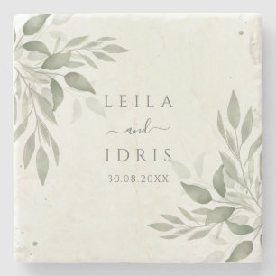 Modern Sage Greenery Botanical Stone Coaster