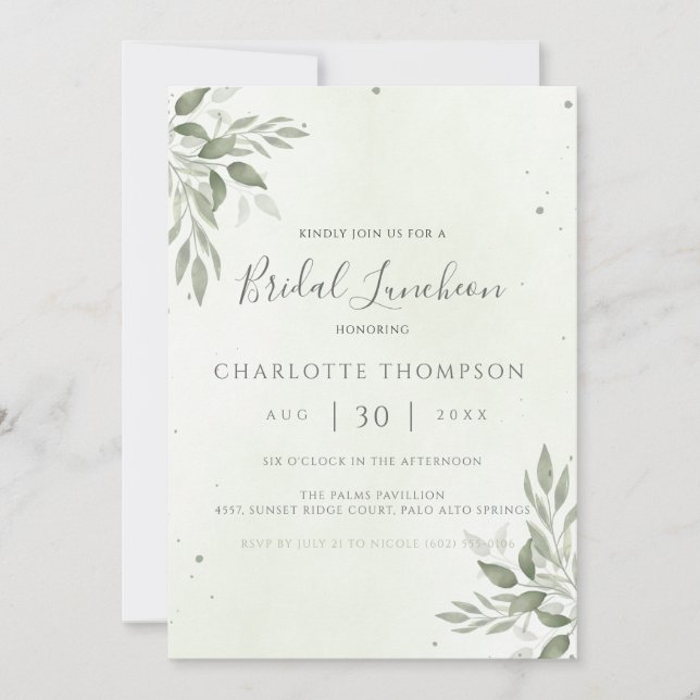 Modern Sage Greenery Chic Bridal Luncheon Card (Front)
