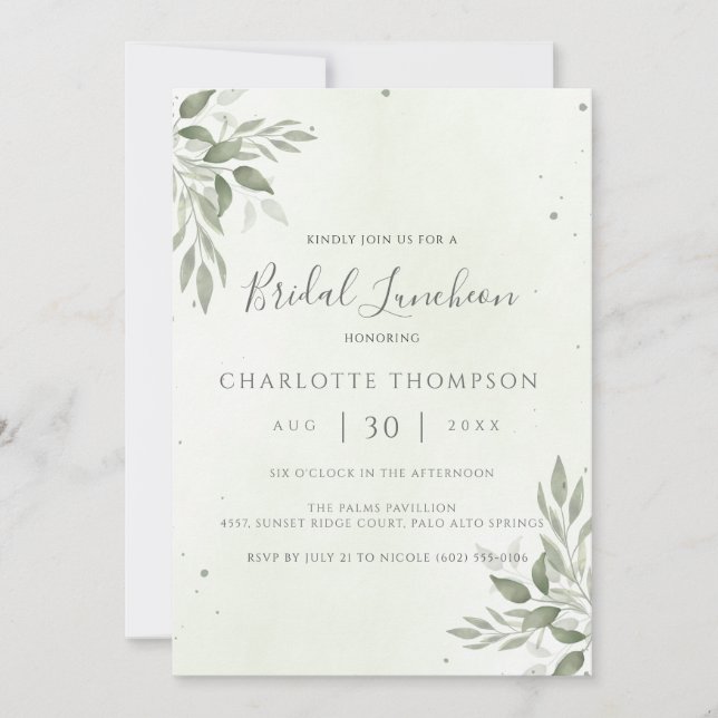 Modern Sage Greenery Chic Bridal Luncheon Card (Front)