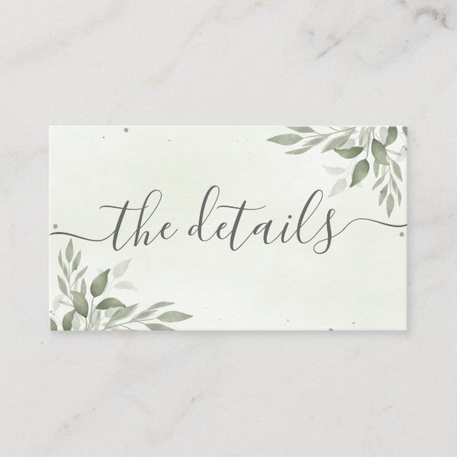 Modern Sage Greenery Details Enclosure Card (Front)