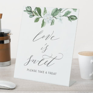 Modern Sage Greenery Floral Wedding Sweet Treat Pedestal Sign