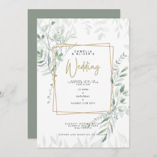 Modern Sage Greenery Wedding QR Code RSVP Invitati Invitation