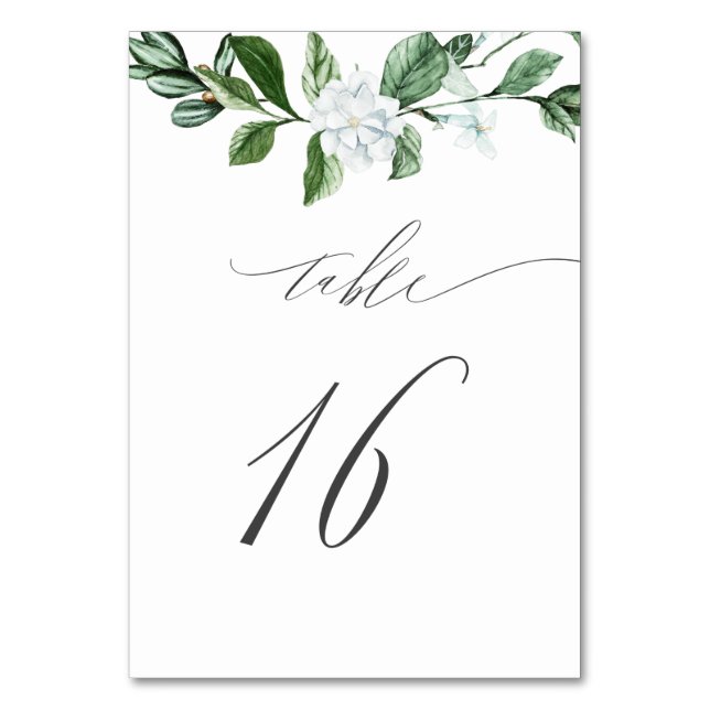 Modern Sage Greenery White Floral No 16 Wedding Table Number (Front)