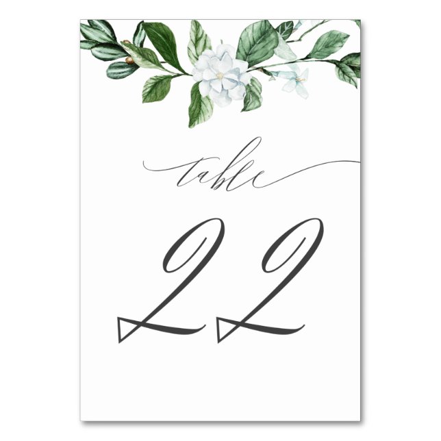 Modern Sage Greenery White Floral No 22 Wedding Table Number (Front)