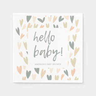 Modern Sage Heart Gender Neutral Baby Shower Napkin