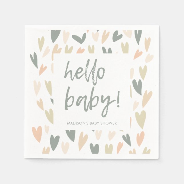 Modern Sage Heart Gender Neutral Baby Shower Napkin (Front)