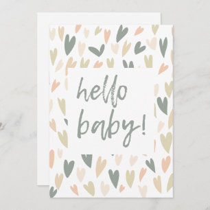 Modern Sage Heart Gender Neutral Hello Baby Shower Invitation