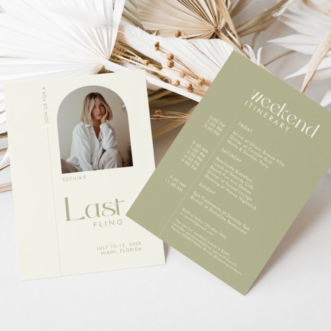 Modern Sage "Last Fling" Bachelorette Photo Invitation (Creator Uploaded)