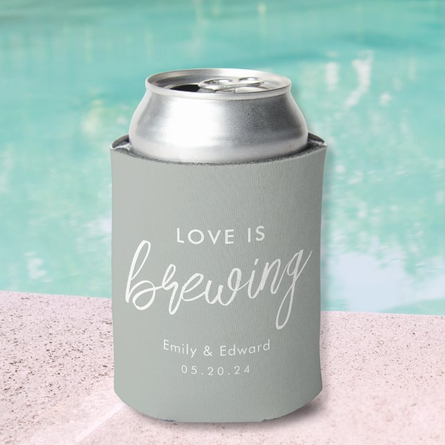 Modern Sage Love is Brewing Wedding Favour Can Cooler (Creator Uploaded)