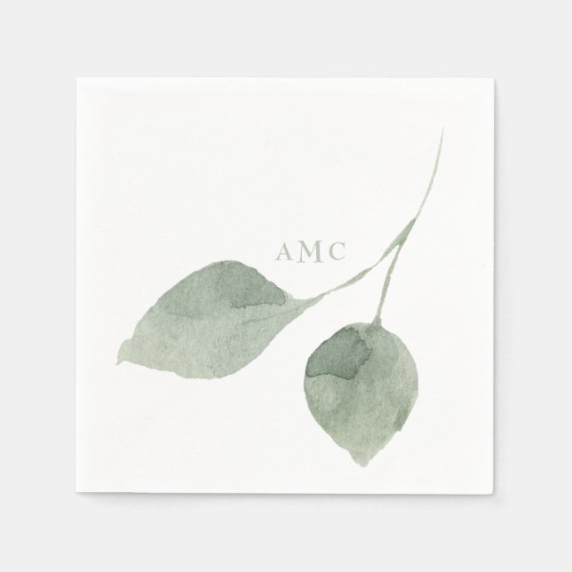 Modern Sage Monogram Wedding Cocktail Napkin (Front)