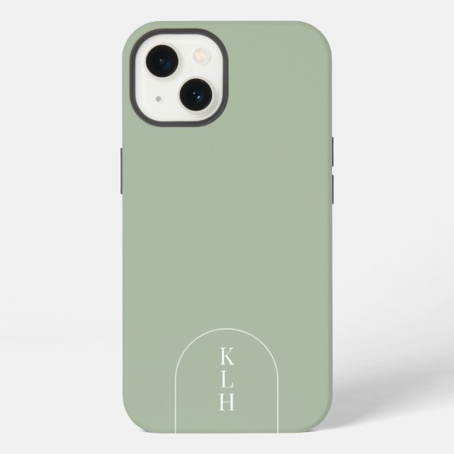 Modern Sage Monogrammed iPhone Case (Back)