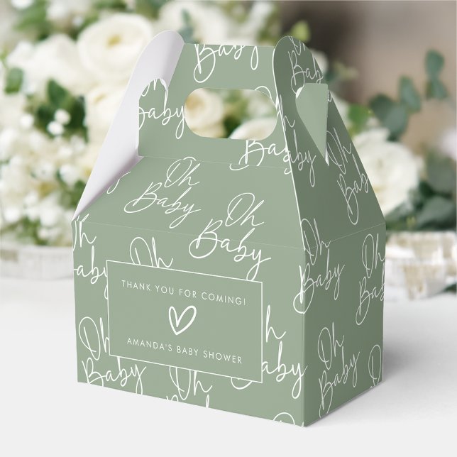 Modern Sage Oh Baby Simple Baby Shower Gable Favor Box (Creator Uploaded)