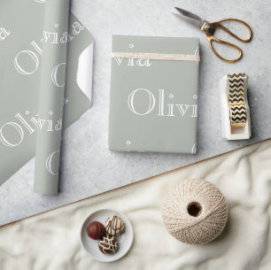 Modern Sage Personalized Pastel Script Name Wrapp Wrapping Paper