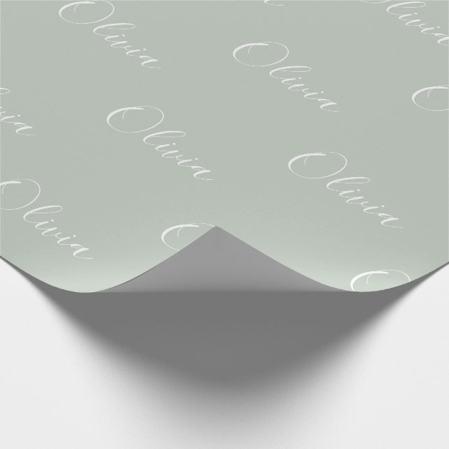 Modern Sage Personalized Pastel Script Name Wrapping Paper (Corner)