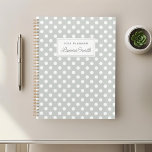 Modern Sage Polka Dots Planner<br><div class="desc">Custom-designed planner notebook featuring white polka dots on sage green colour with personalized name..</div>