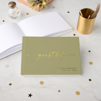 Modern Sage Wedding Photo Calligraphy Script Guest Book