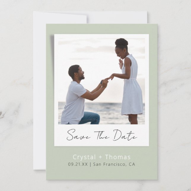 Modern Sage Wedding Photo Save The Date (Front)
