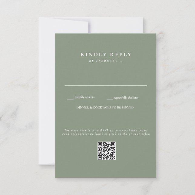  Modern Sage Wedding QR Code RSVP Card (Front)