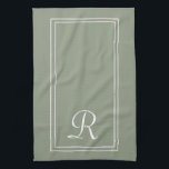 Modern Sage & White Stripe Monogram Personalised  Kitchen Towel<br><div class="desc">Modern Sage Green & White Stripe Monogram Personalised kitchen towel</div>