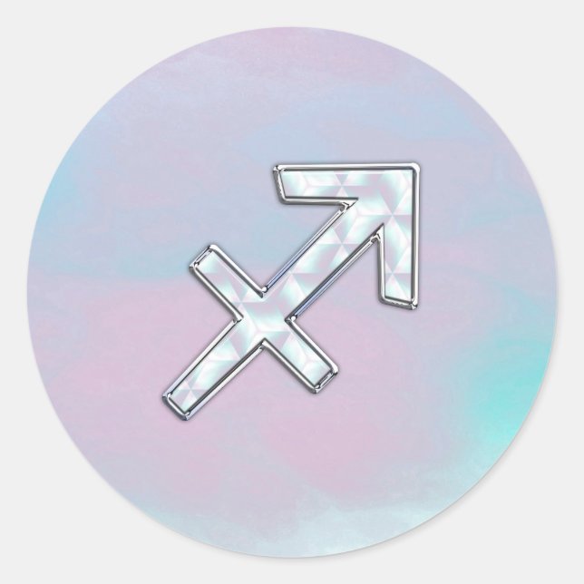 Modern Sagittarius Zodiac on Mother of Pearl Style Classic Round Sticker (Front)