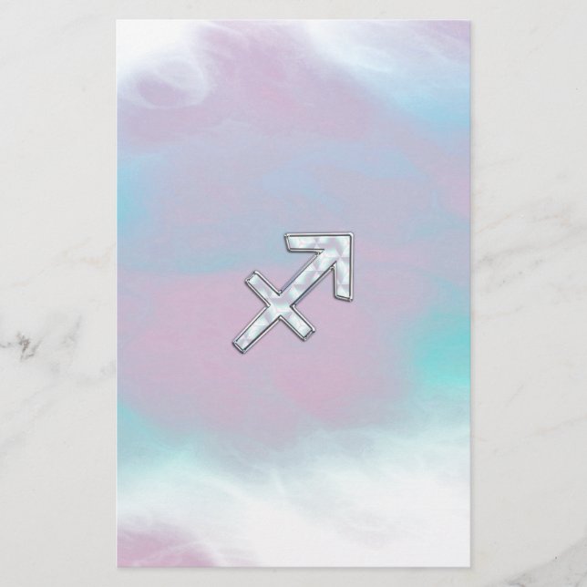 Modern Sagittarius Zodiac on Mother of Pearl Style Stationery (Front)