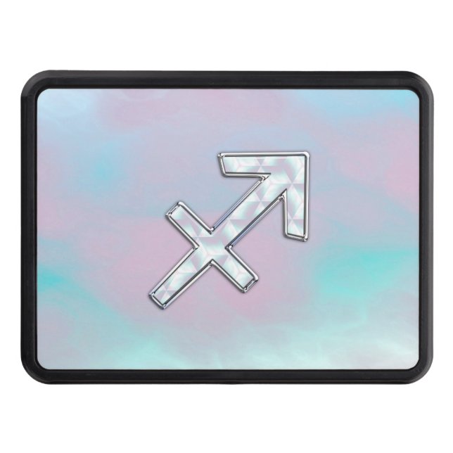 Modern Sagittarius Zodiac on Mother of Pearl Style Trailer Hitch Cover (Front)