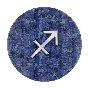 Modern Sagittarius Zodiac Sign Navy Digital Camo Cutting Board