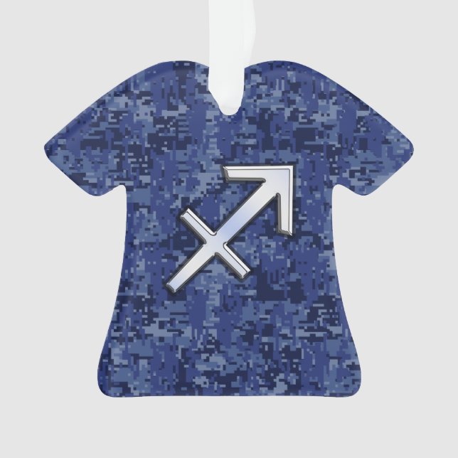 Modern Sagittarius Zodiac Sign Navy Digital Camo Ornament (Front)
