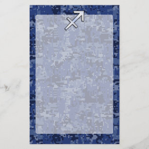 Modern Sagittarius Zodiac Sign Navy Digital Camo Stationery