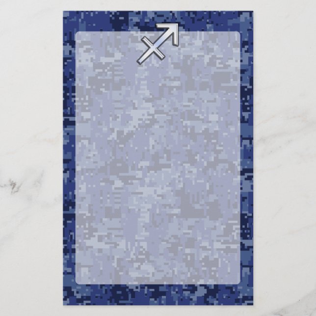 Modern Sagittarius Zodiac Sign Navy Digital Camo Stationery (Front)