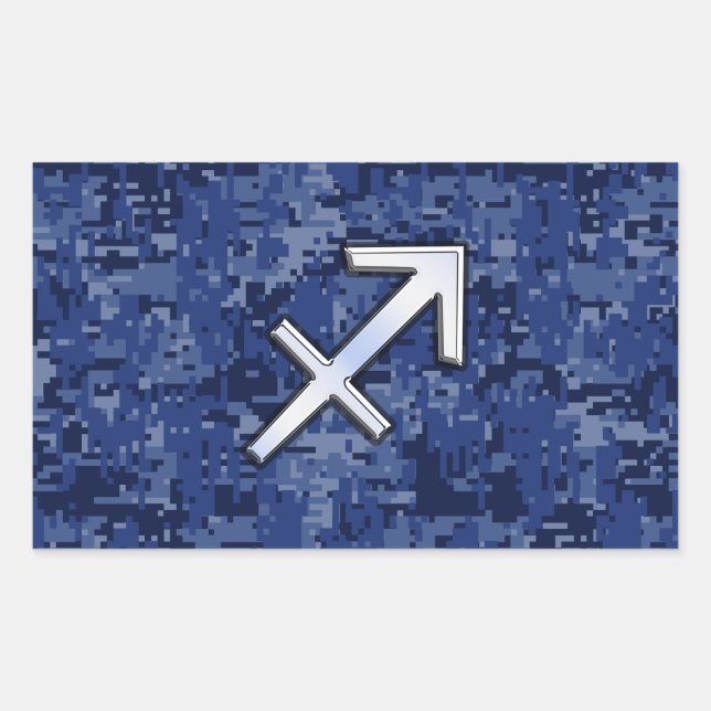 Modern Sagittarius Zodiac Sign Navy Digital Camo Sticker (Front)