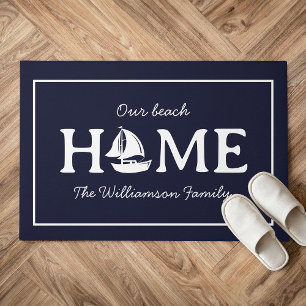Modern Sail Boat Home Family Name Beach Lake Doormat